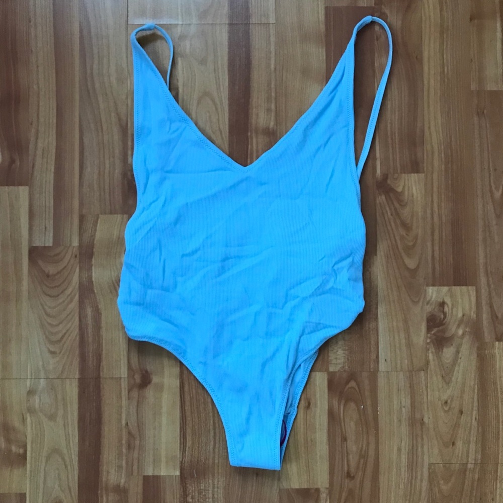 Blue Ribbed One Piece Swim - Picture 2 of 5